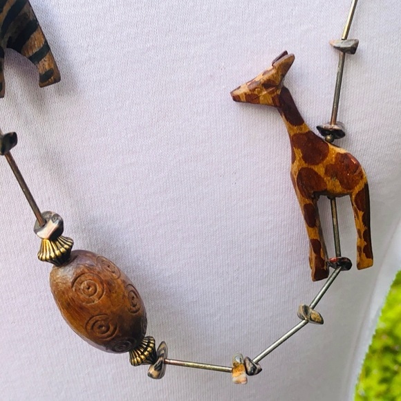 Animal Print Long African Safari Bead Necklace Hand painted zebra and giraffe. - Picture 2 of 8